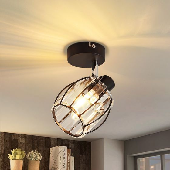 NETTLIFE Vintage sort krystal loftslampe E14 til entré 350° drejelig til industriel brug udskiftelig