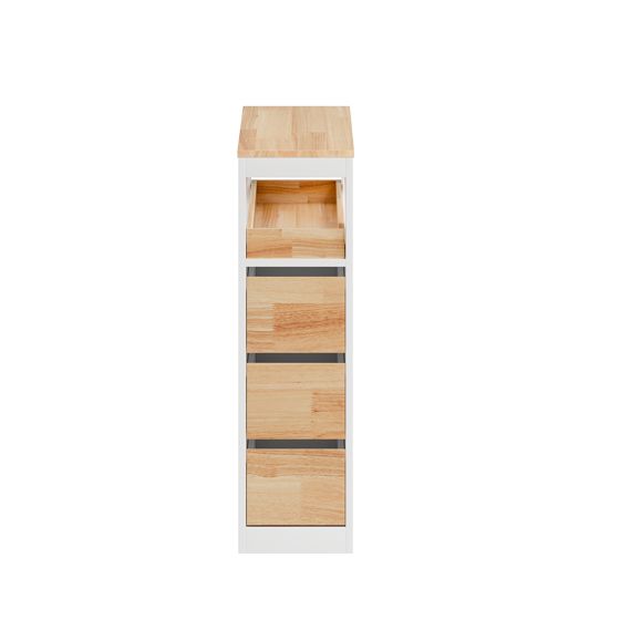 Badeværelsessidekabinet med 4 skuffer og åben hyldesektion, hvid, 30.5x30.5x80 cm, BZR54-III-WN