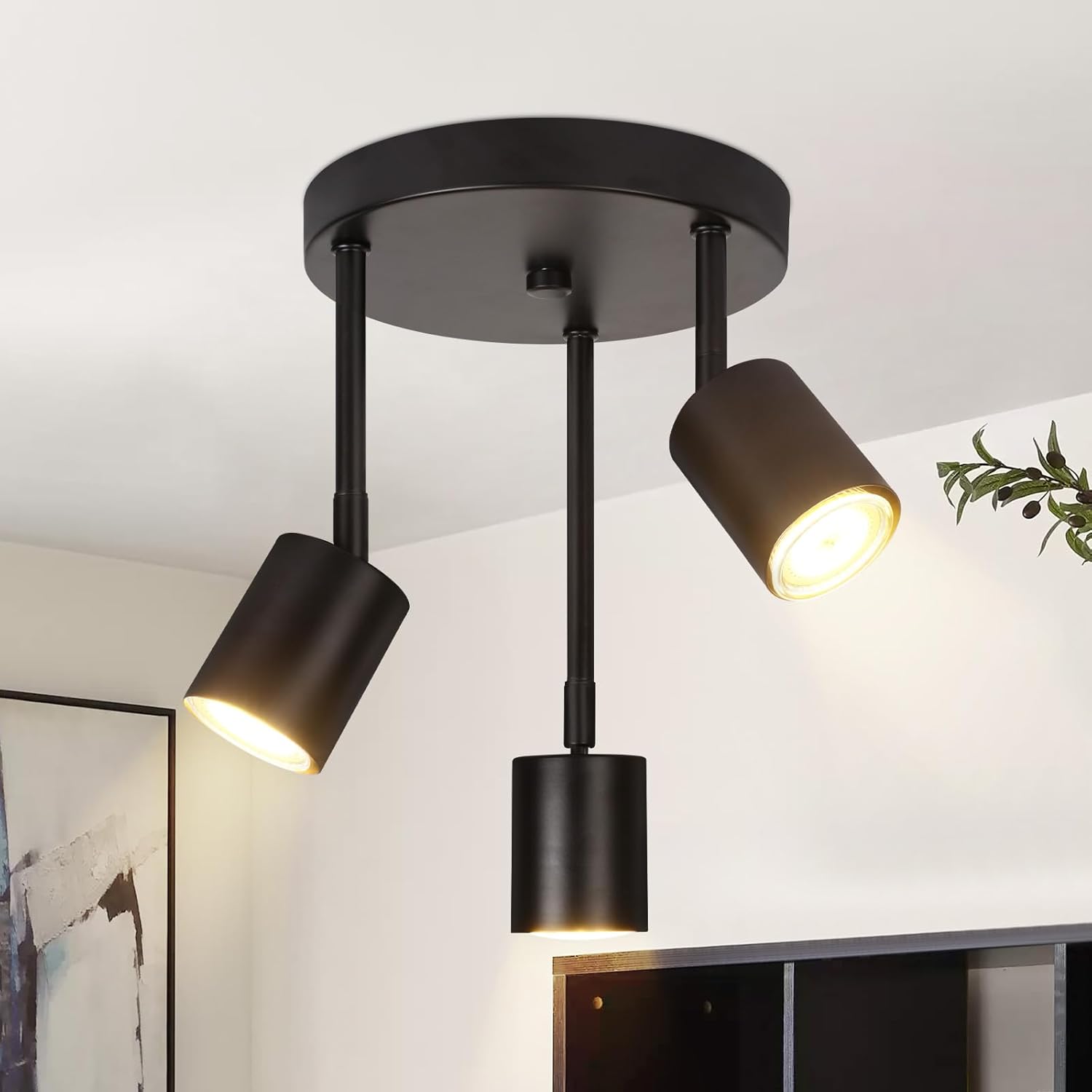 NETTLIFE Loftspotlight sort, 3 justerbare LED GU10 pærer, 350°