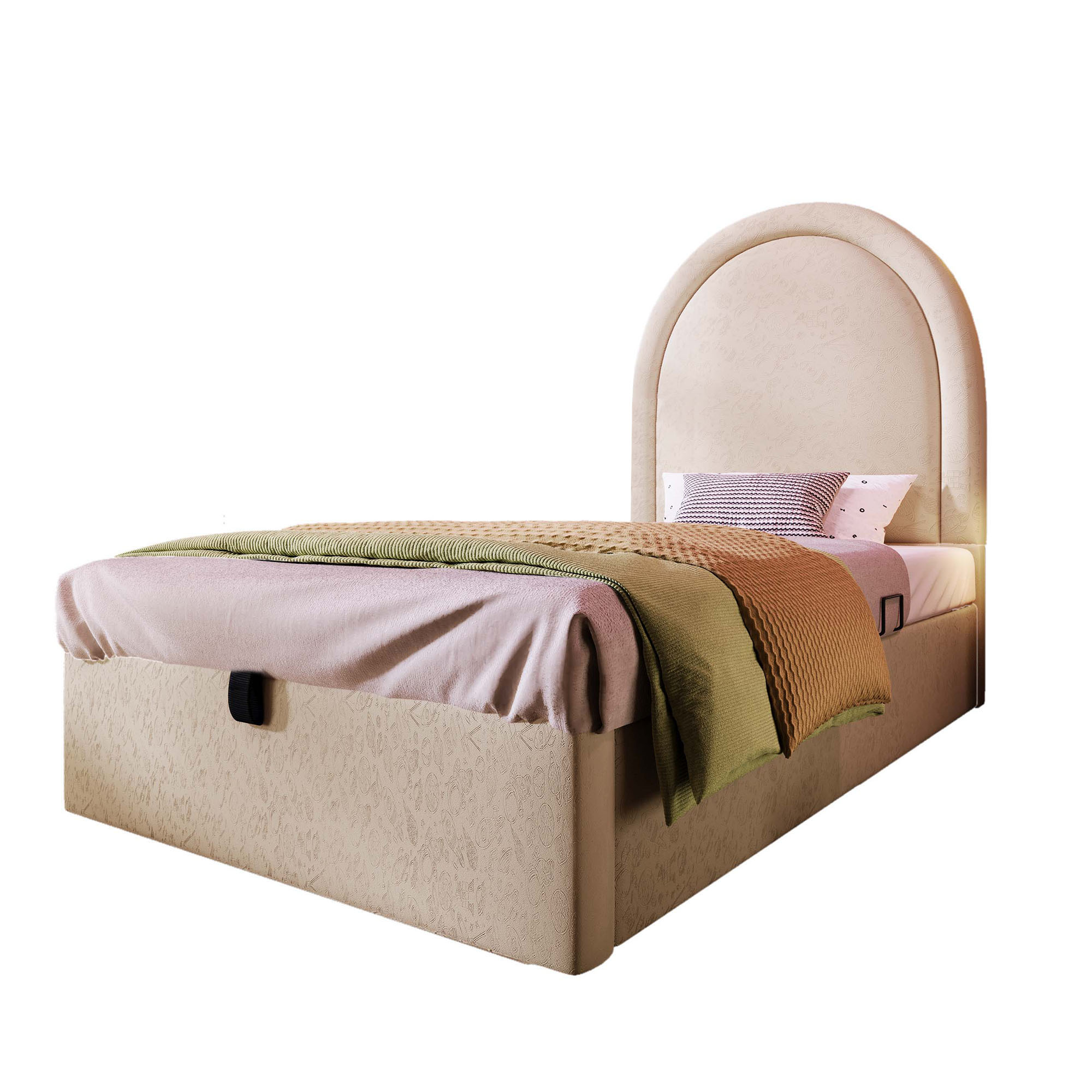 seng 90x200 cm beige pu barneseng med opbevaring og sikkerhedsskinner