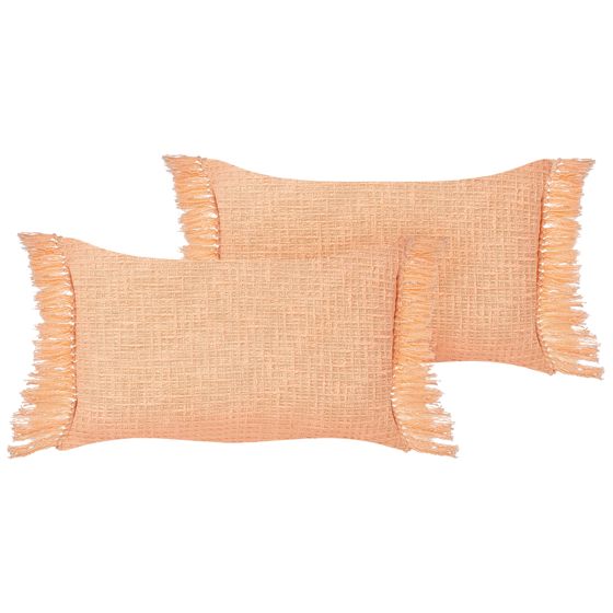 Sæt af 2 pyntepuder TANSY 40 x 60 cm Bomuld Orange Ensfarvet