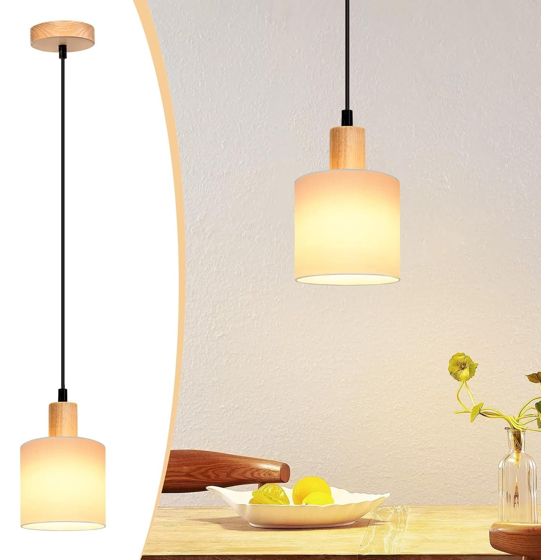 NETTLIFE Hvid, træ, pendellampe, diameter, 173 cm, E14 1 flamme Vintage - rustik stil Køkken, entré Stoflampe