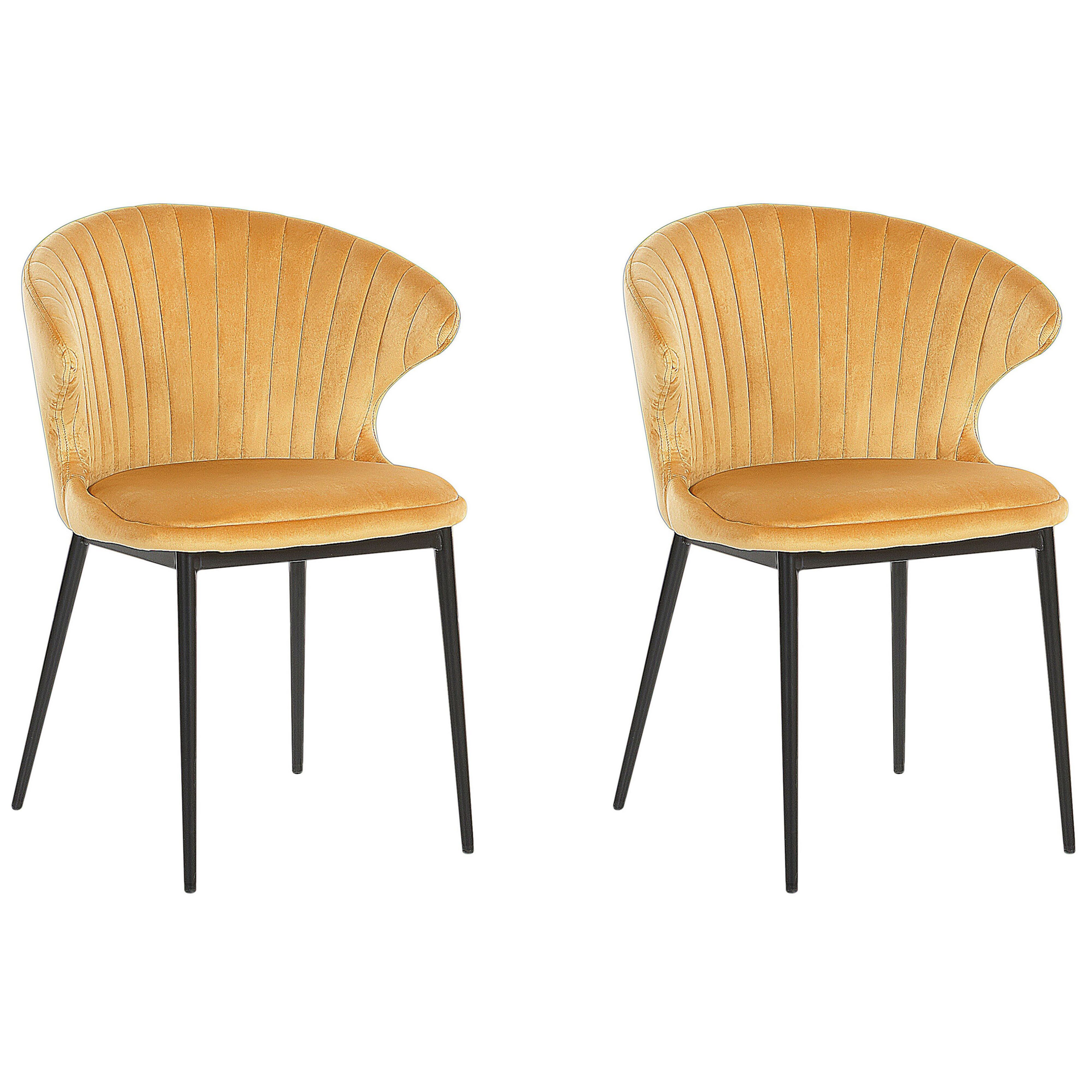 Sæt med 2 spisebordsstole AUGUSTA Velour Sennepsgul