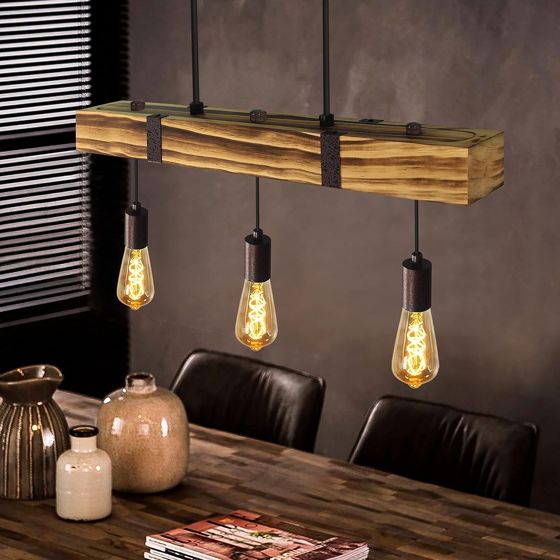 NETTLIFE pendellampe, spisestue, spisebord Vintage, træ, E27, pendellampe, 61 cm, industriel
