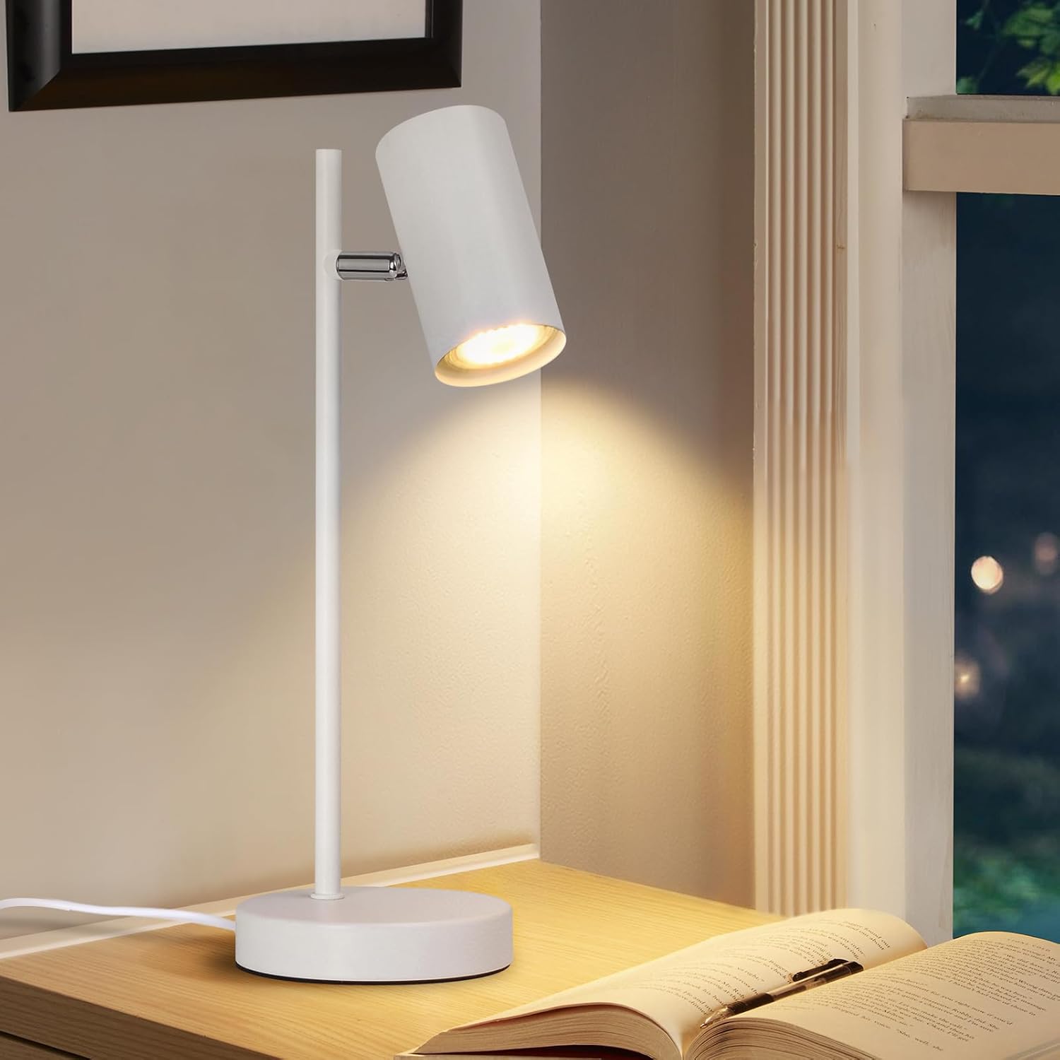 NETTLIFE sengelampe, soveværelse, bordlampe Hvid drejelig, 350° GU10, metal kontorlampe