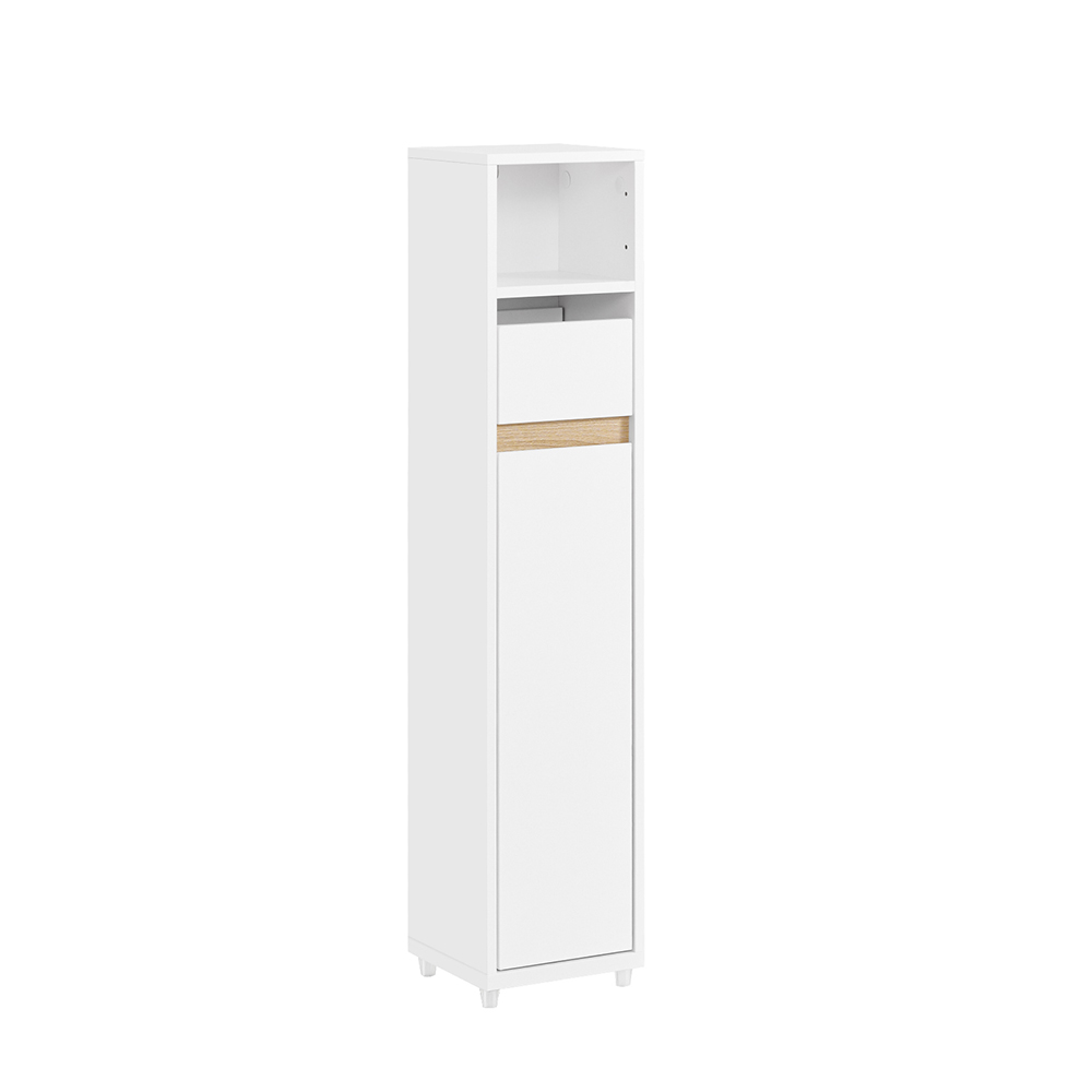 SoBuy BZR151-W Pladsbesparende badeværelsesskab med justerbar hylde og skuffe, til stue og entré - kompakt badeværelsesskab i træ, hvid, 20 x 20 x 96 cm