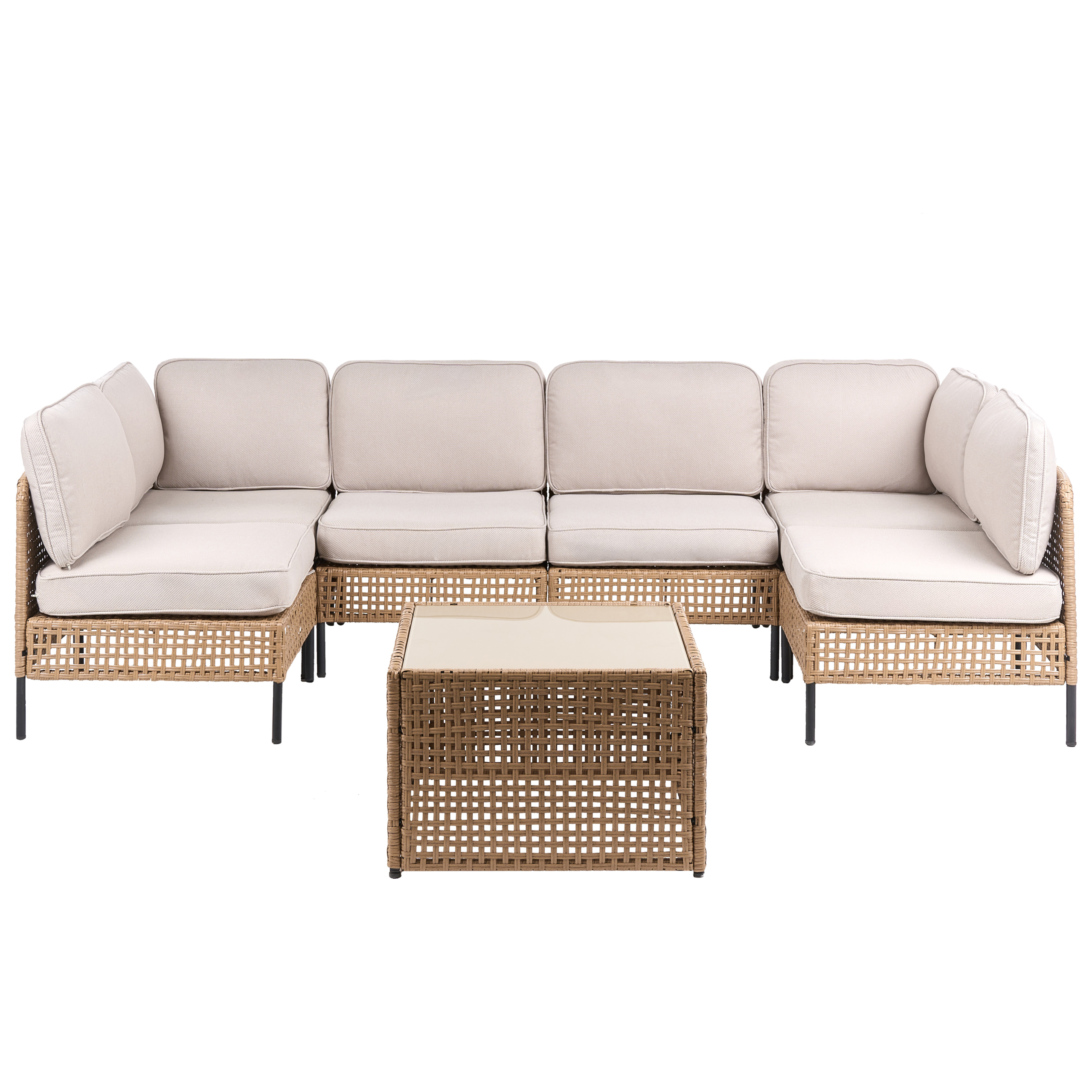 U-formet havesofa 6 personers OMEGANA PE-rattan Lys Beige