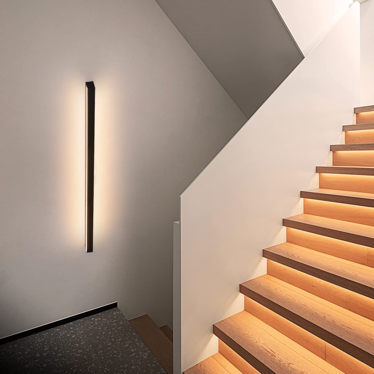 NETTLIFE LED - væglampe, til indendørs brug - moderne, 100 cm, 34 W, varm hvid. Korridorlampe til stue, lampe sort.