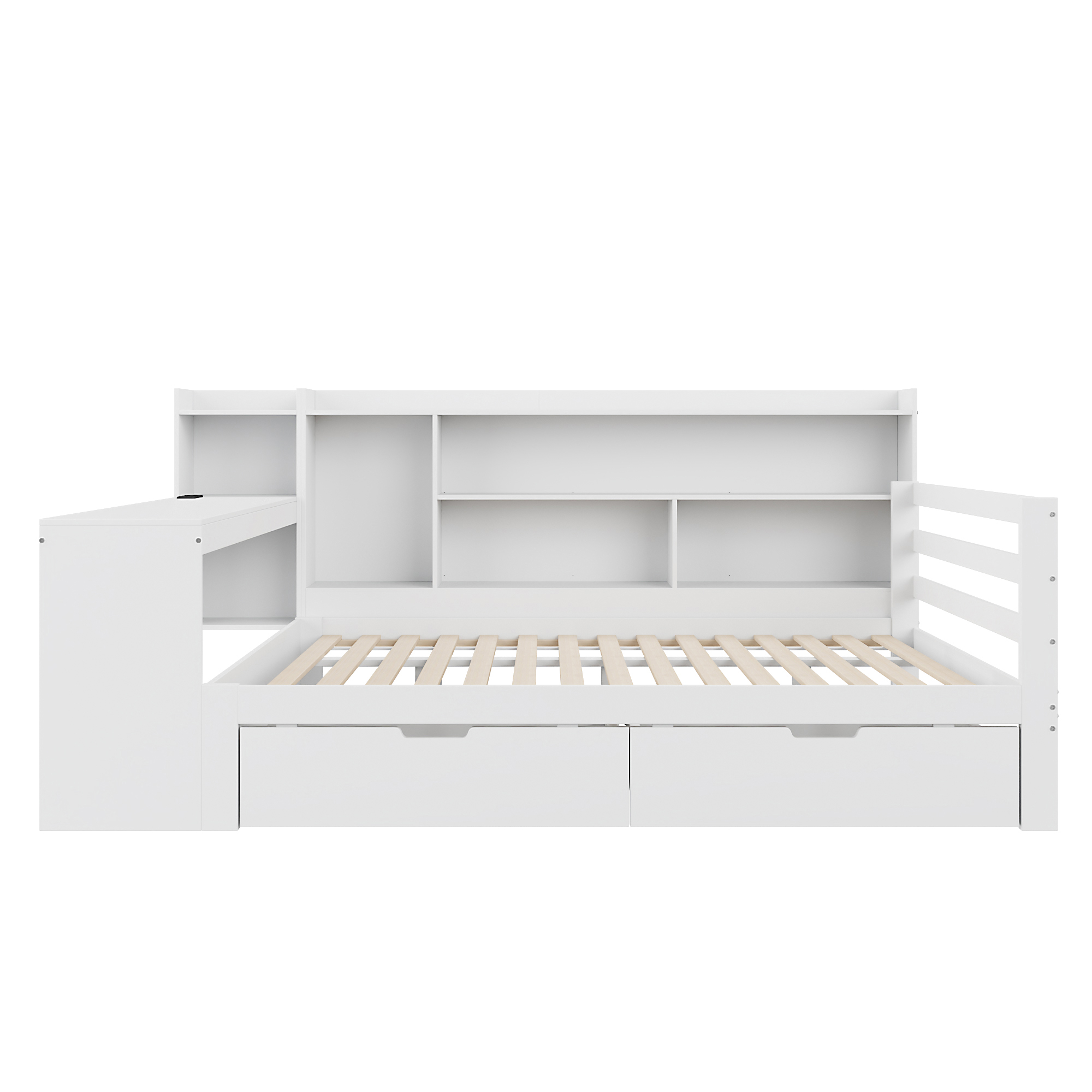 Sovesofa 140 x 200 cm, hvid, stikkontakt + 2 opbevaringsrum