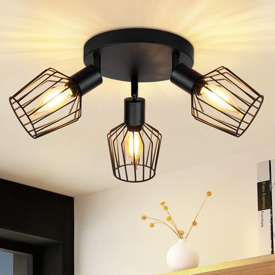 NETTLIFE 3 E14 - loftspotlight - rund metal, 350° drejelig industriel entrelampe, væglampe til entre og stue, sort