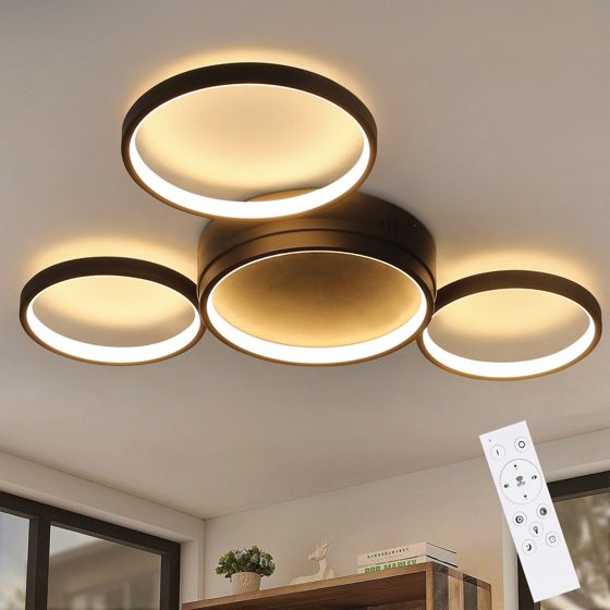 NETTLIFE sort LED loftlampe, dæmpbarMed fjernbetjening, moderne design, 4 ringe, 52W aluminium