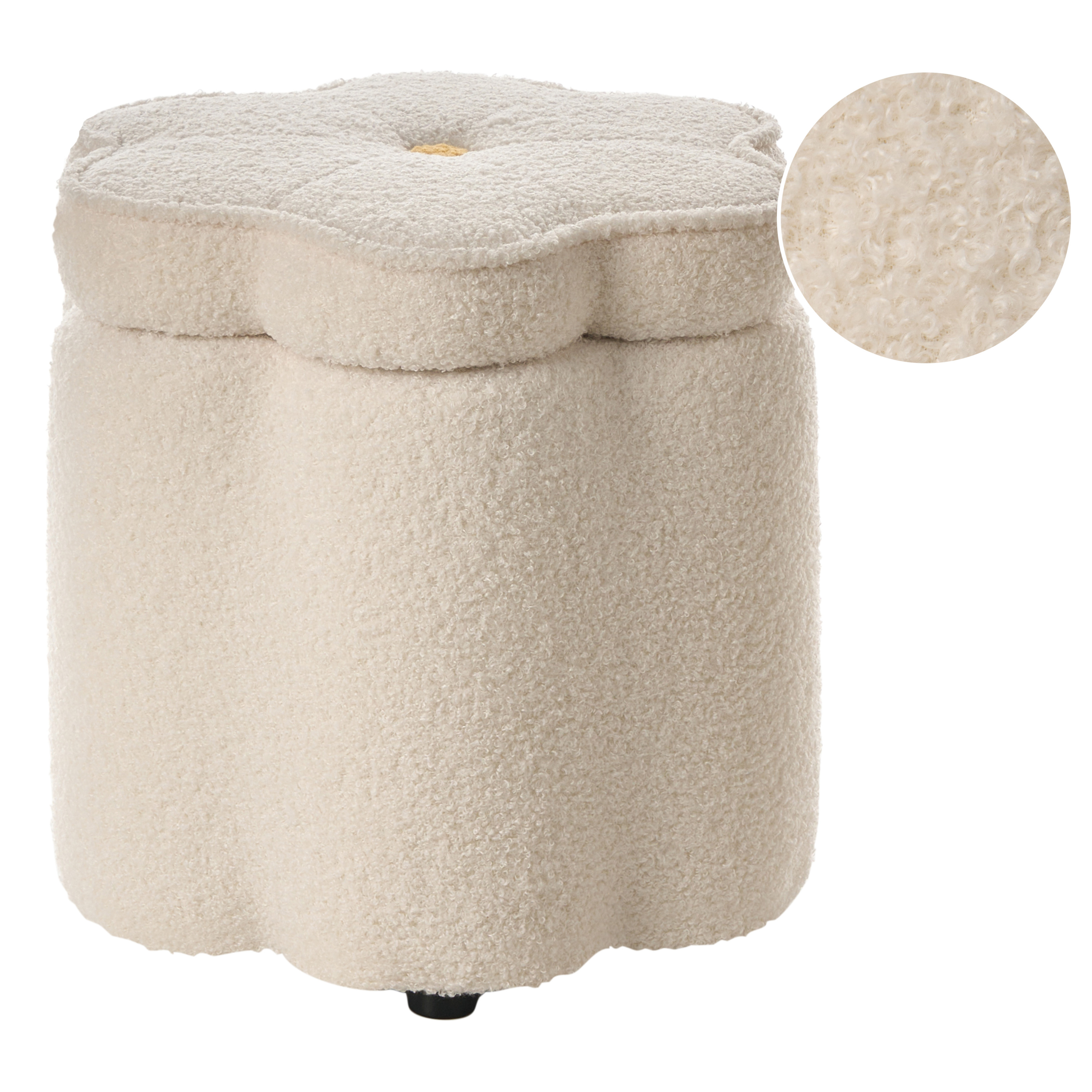 Puf med opbevaring FLOWER Blomst Boucle Cremehvid