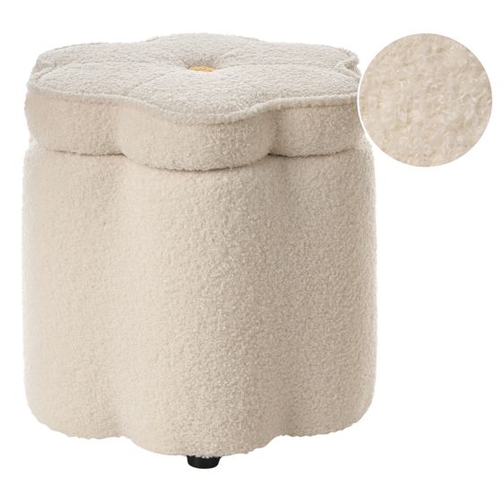 Puf med opbevaring FLOWER Blomst Boucle Cremehvid