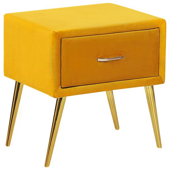 Natbord med 1 skuffe FLAYAT Velour Sennepsgul