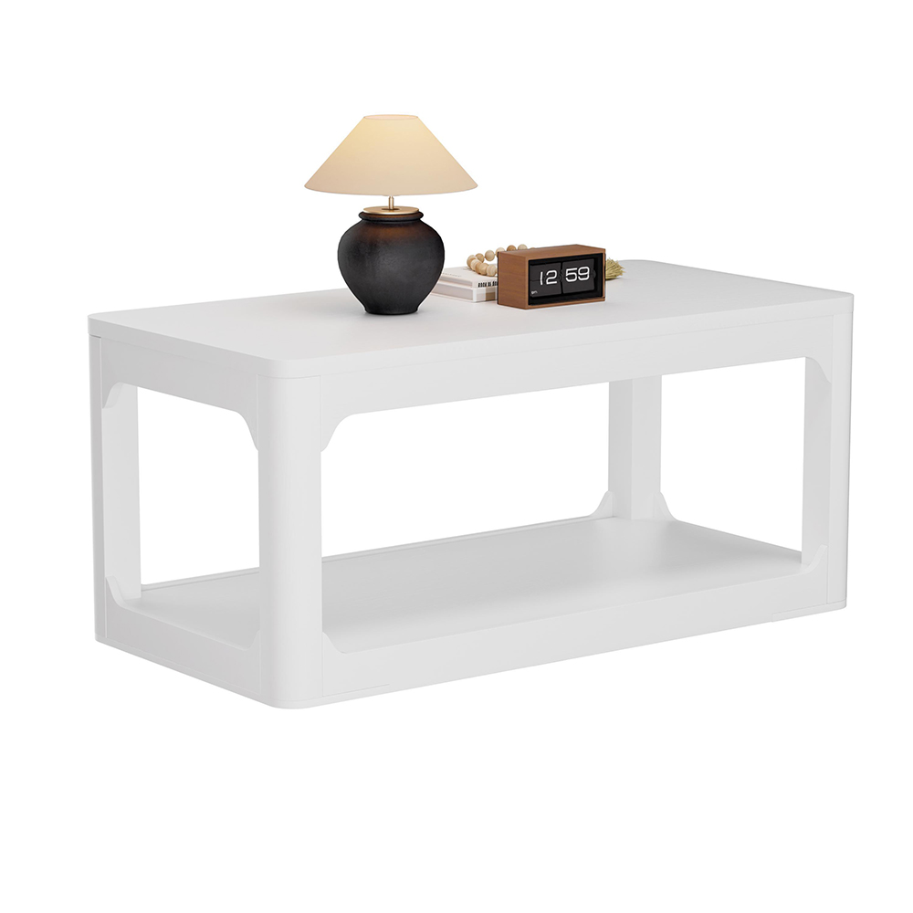 Sofabord 100/50/44,5 cm med to opbevaringsrum, moderne design, hvid