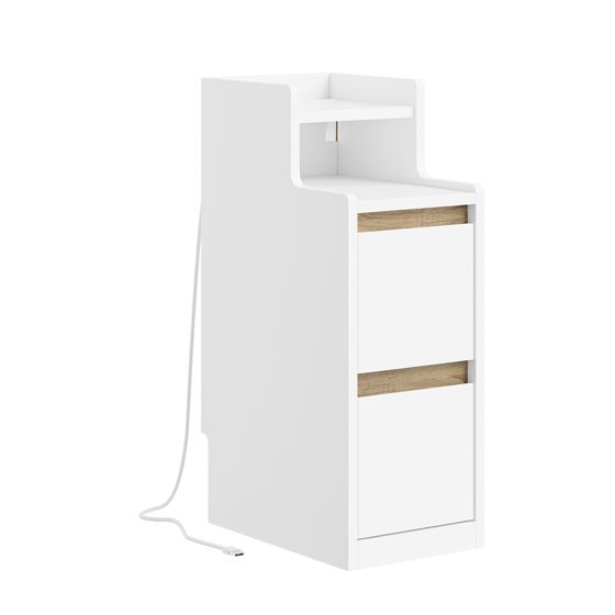 Sengeskab med 2 skuffer og integreret stik, hvid, 34x22x60.5 cm, FBT178-E-WN