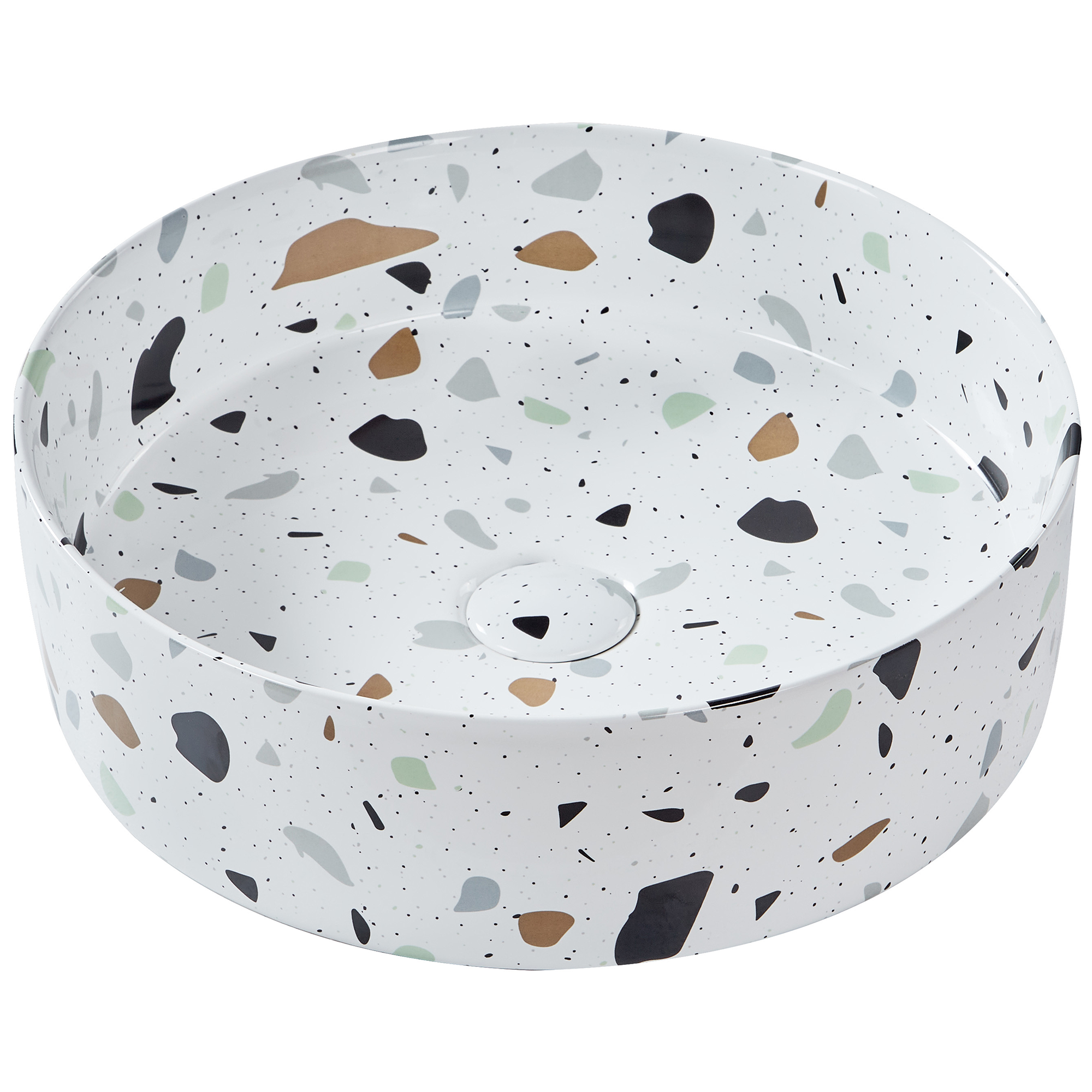 Vask til bordplade NULES ⌀ 40 cm Keramik Terrazzo effekt Hvid