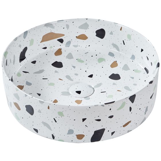 Vask til bordplade NULES ⌀ 40 cm Keramik Terrazzo effekt Hvid