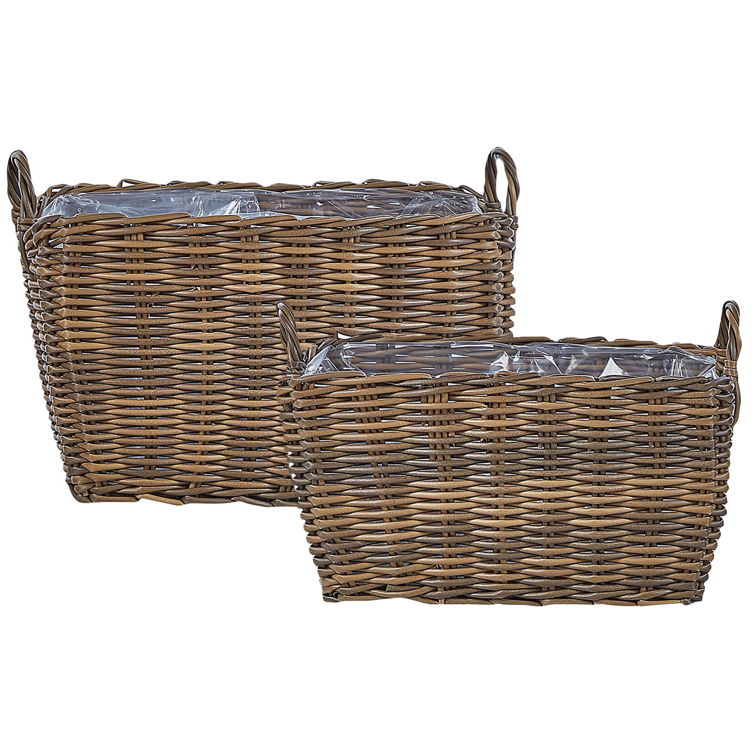 Sæt af 2 flet kurve til planter ORMOS 53/59 cm PE-rattan Brun