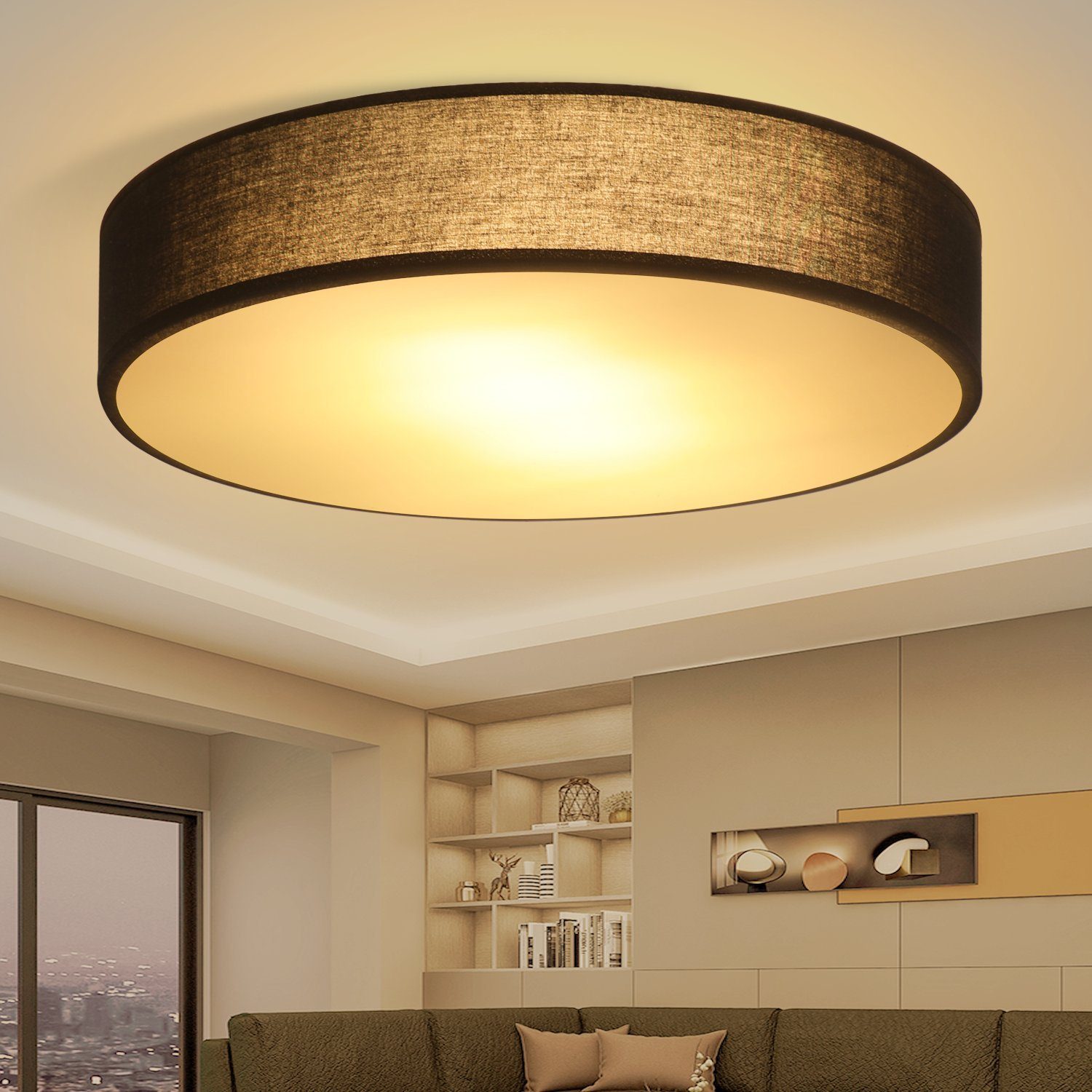 NETTLIFE - loftslampe, E27, rund, 30 cm, moderne, sort stof, 1 lampe Med stofskærm, til stue Til køkken, entre