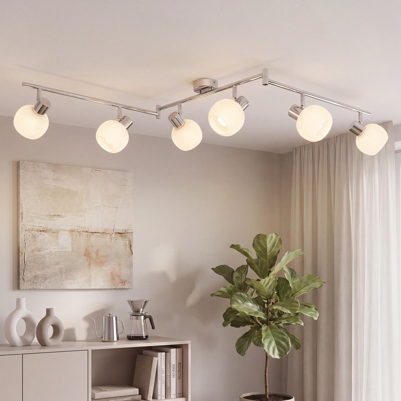 NETTLIFE hvid loftspotlight E14 loftslampe 6 pærer til indendørs brug glasskærm justerbar spotlight