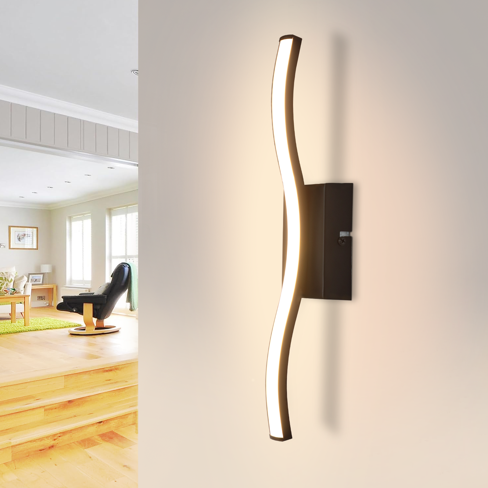 NETTLIFE LED - loftlampe, til soveværelse, moderne, sort, 6W, bølgemønster, 3000K, varm, hvid