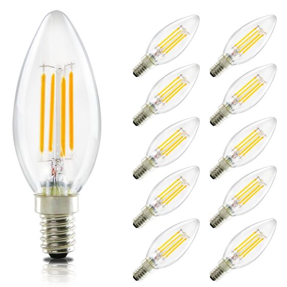 NETTLIFE 10 stk. E14 LED-pærepakke: 4W varm hvid (2700K) kertepære Edison C35 retro vintage glas energibesparende ikke justerbar