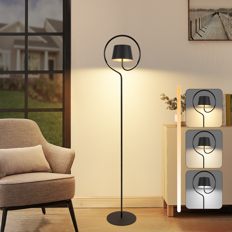 NETTLIFE LED-gulvlampe til stuen, dæmpbar 120 cm: Genopladeligt USB-C-batteri, trådløs gulvlampe, højdejusterbar