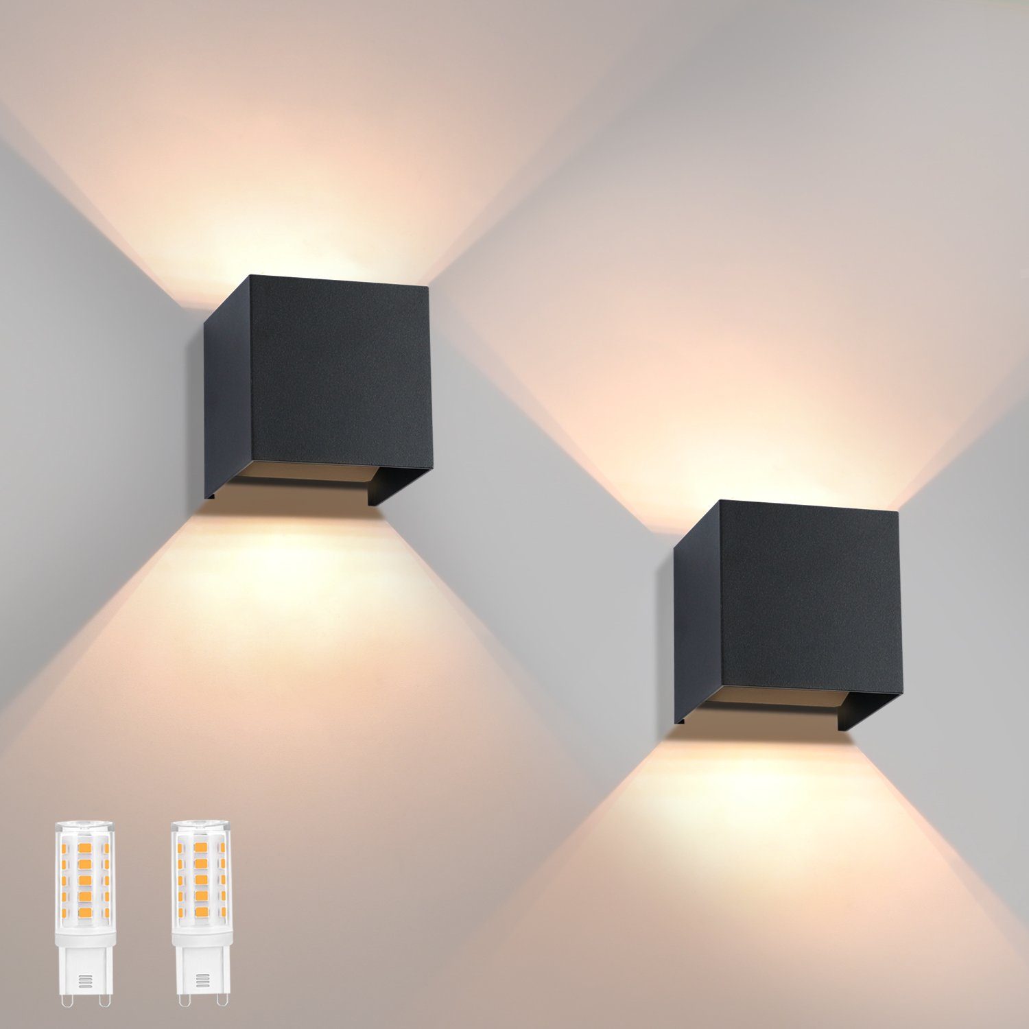 NETTLIFE LED - væglampe, til indendørs/udendørs brug,: 2 udendørslamper, sæt, varm hvid, IP65, udendørs væglampe, G9Hvid