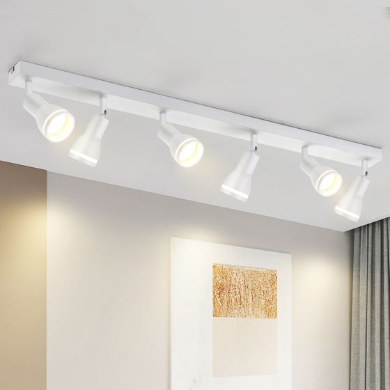 NETTLIFE - loftlampe med 6 spotlights i hvid: Metalloftlampe GU10 til indendørs brug uden pærer