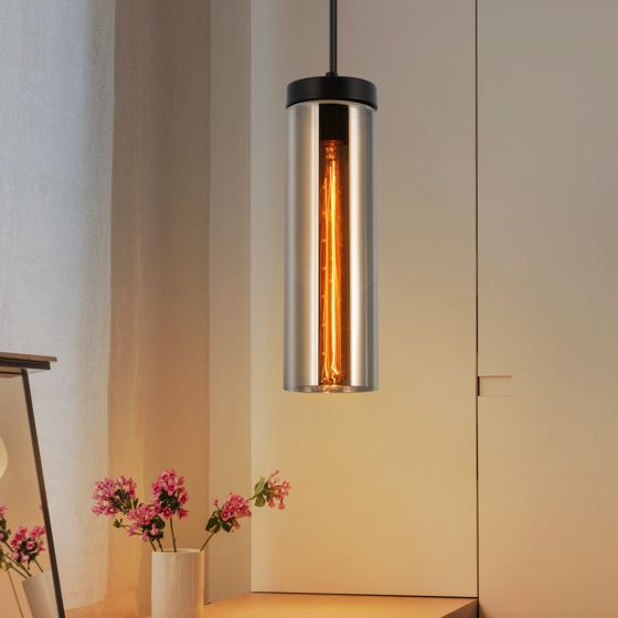 NETTLIFE Retro, mat sort, glas, hængelampe, til spisebord, 1 flamme, E27