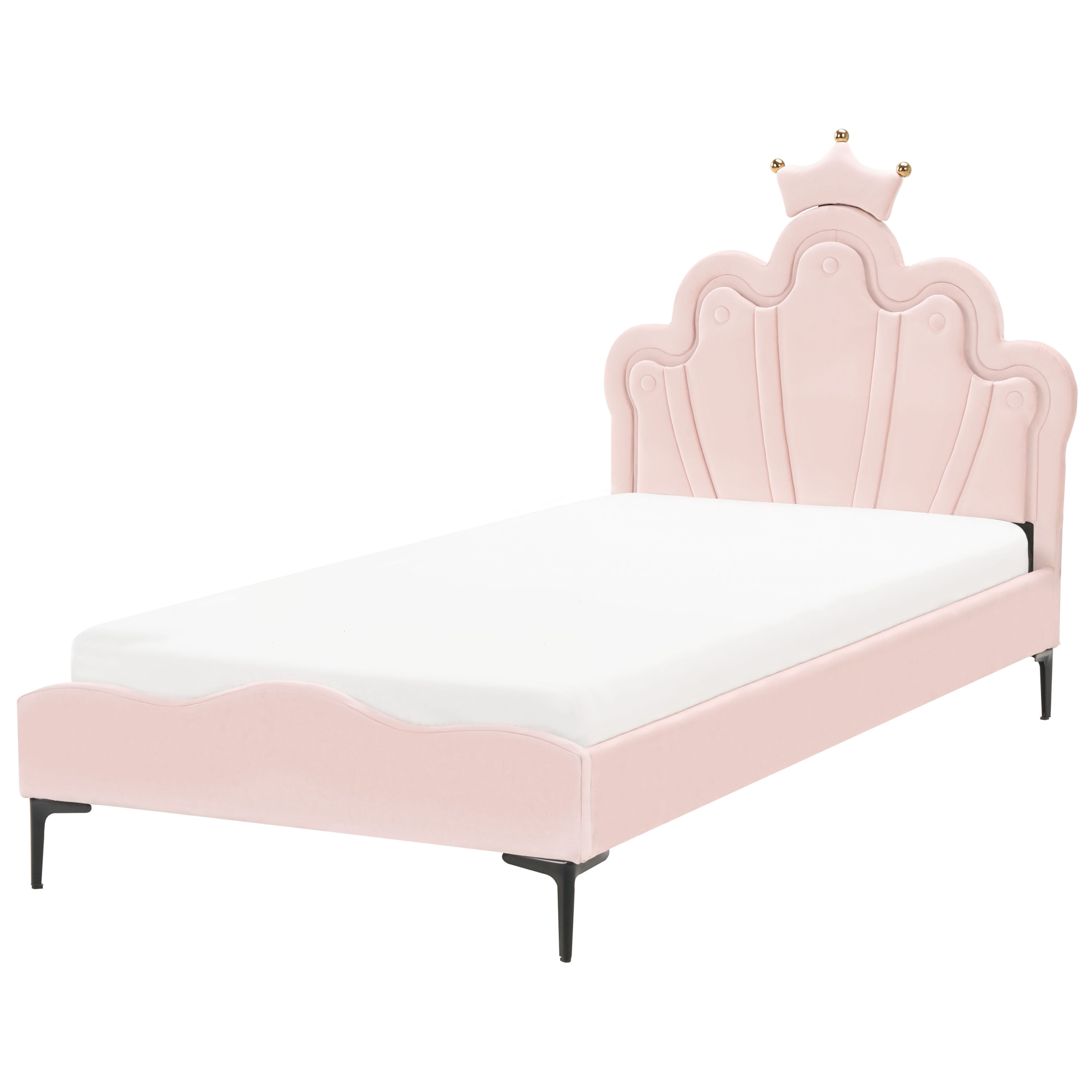 Børneseng Krone Velour RUBIAN 90 x 200 cm Med LED-lys Lyserød