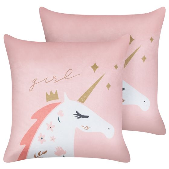 Sæt af 2 pyntepuder UNIOLA 45 x 45 cm Velour Lyserød