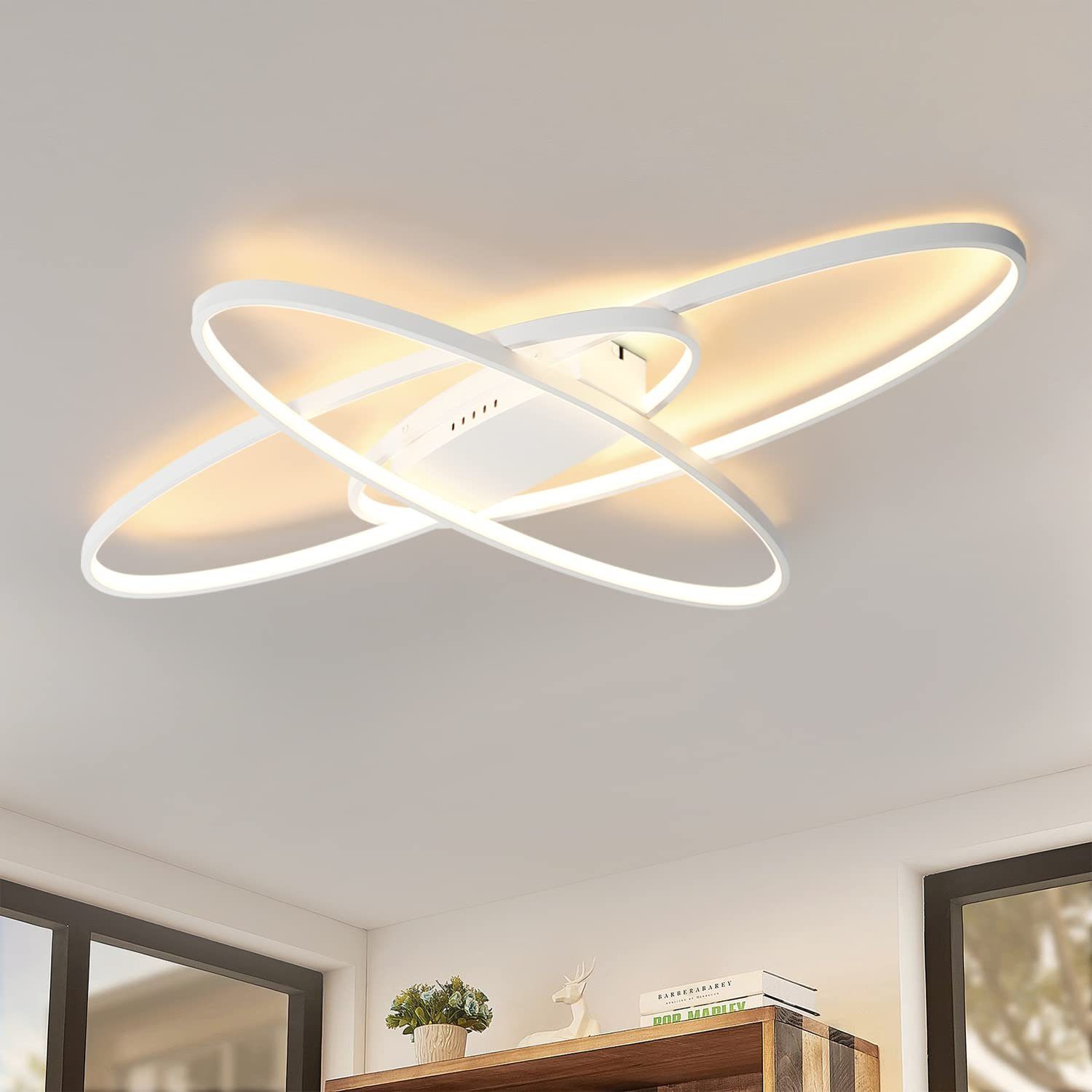 NETTLIFE dæmpbar, LED loftlampe, moderne hvid, soveværelseslampe med fjernbetjening, 75W