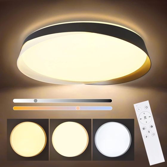 NETTLIFE LED loftlampe, 36W, 3000K -6000K, 415*415*7,5cm, dæmpbar sort med fjernbetjening