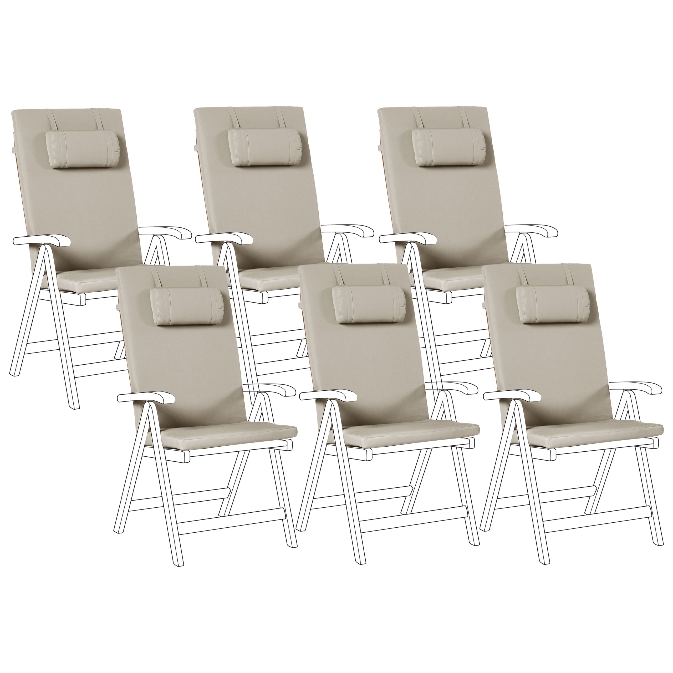 Sæt af 6 ryg-/siddehynder JAVA/AMANTEA PREMIUM 50 x 71 cm Brungrå