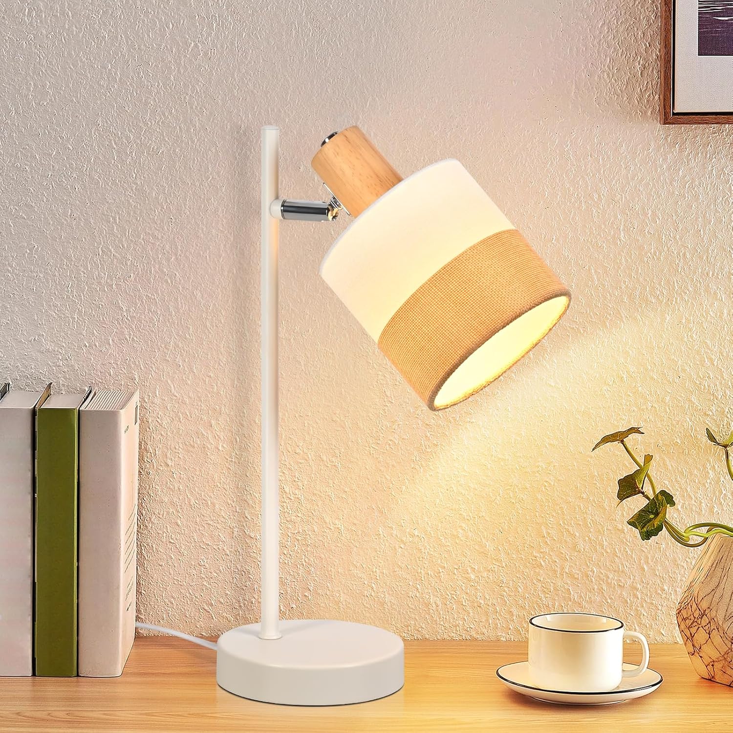 NETTLIFE vintage rustik bordlampe stofskærm træ E14 ledning sengelampe stue soveværelse arbejdsværelse