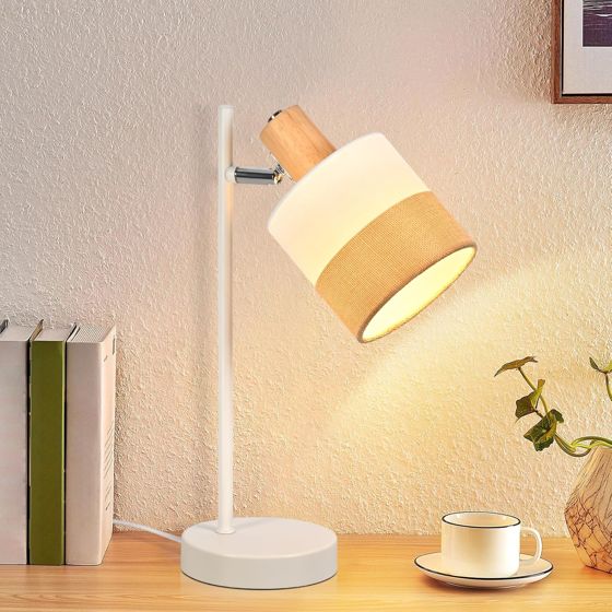 NETTLIFE vintage rustik bordlampe stofskærm træ E14 ledning sengelampe stue soveværelse arbejdsværelse