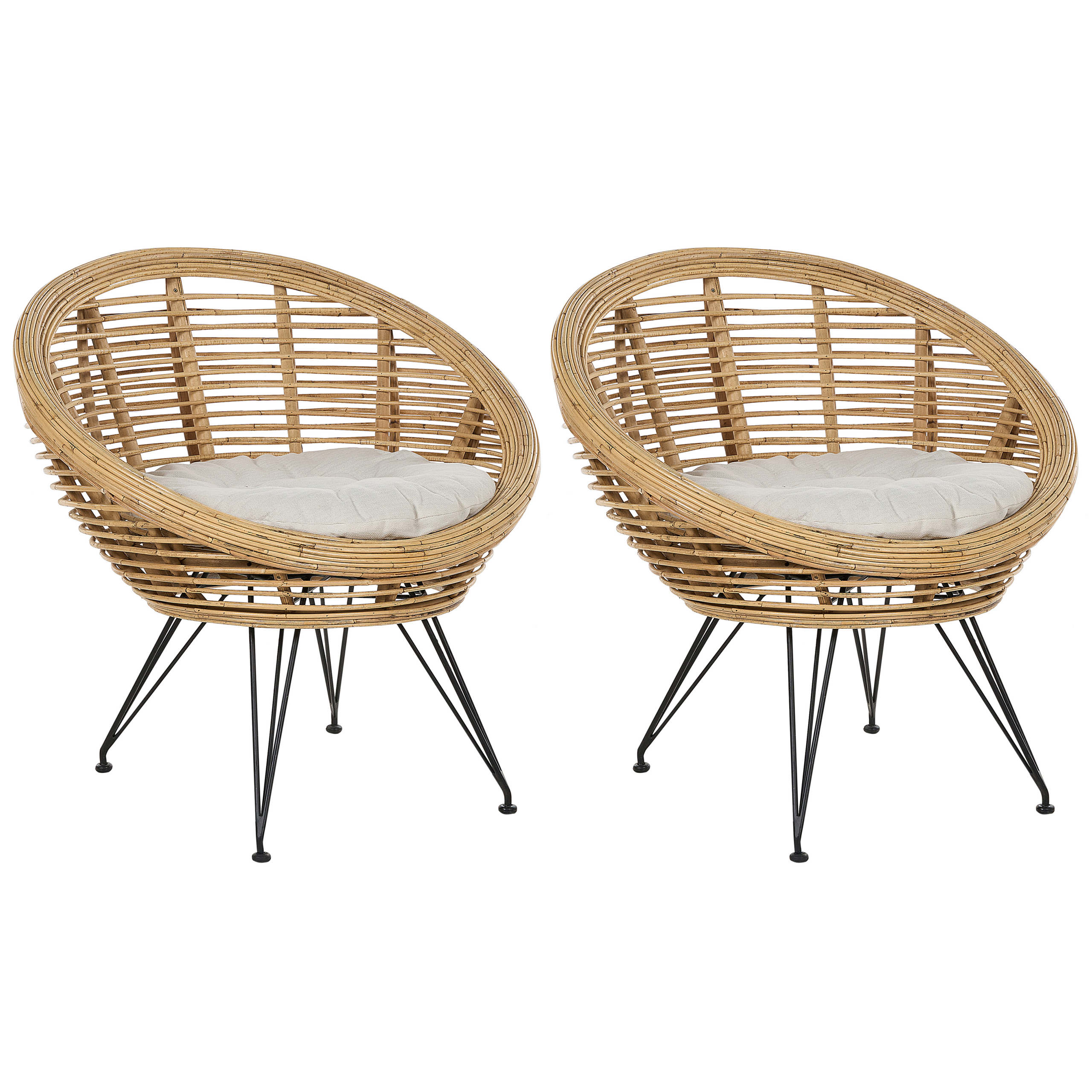 Sæt med 2 stole med puder MARATEA Rattan Naturlig