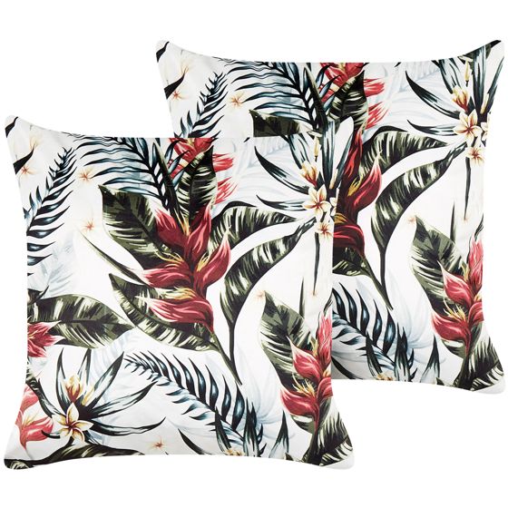 Sæt af 2 pyntepuder EDELWEISS 45 x 45 cm Velour Multifarvet Plante mønster