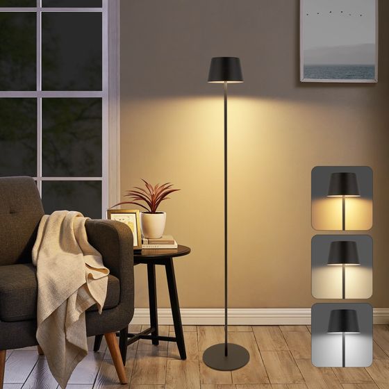 NETTLIFE LED gulvlampe til stue 120 cm dæmpbar touch-kontrol farvetemperatur 3000k 6500k usb c genopladeligt batteri justerbar højde