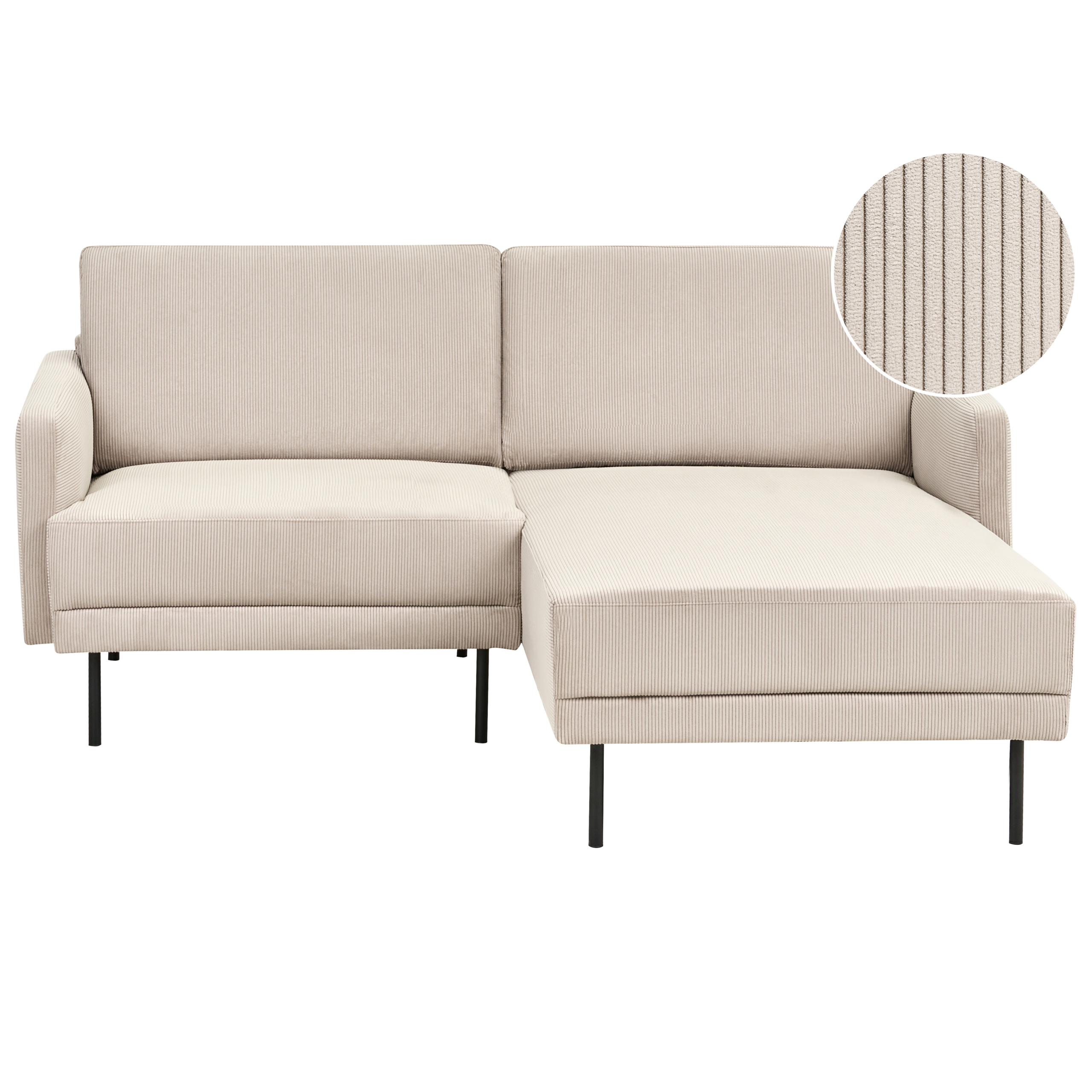 Hjørnesofa 2 personers BREDA Fløjl Beige Venstrevendt