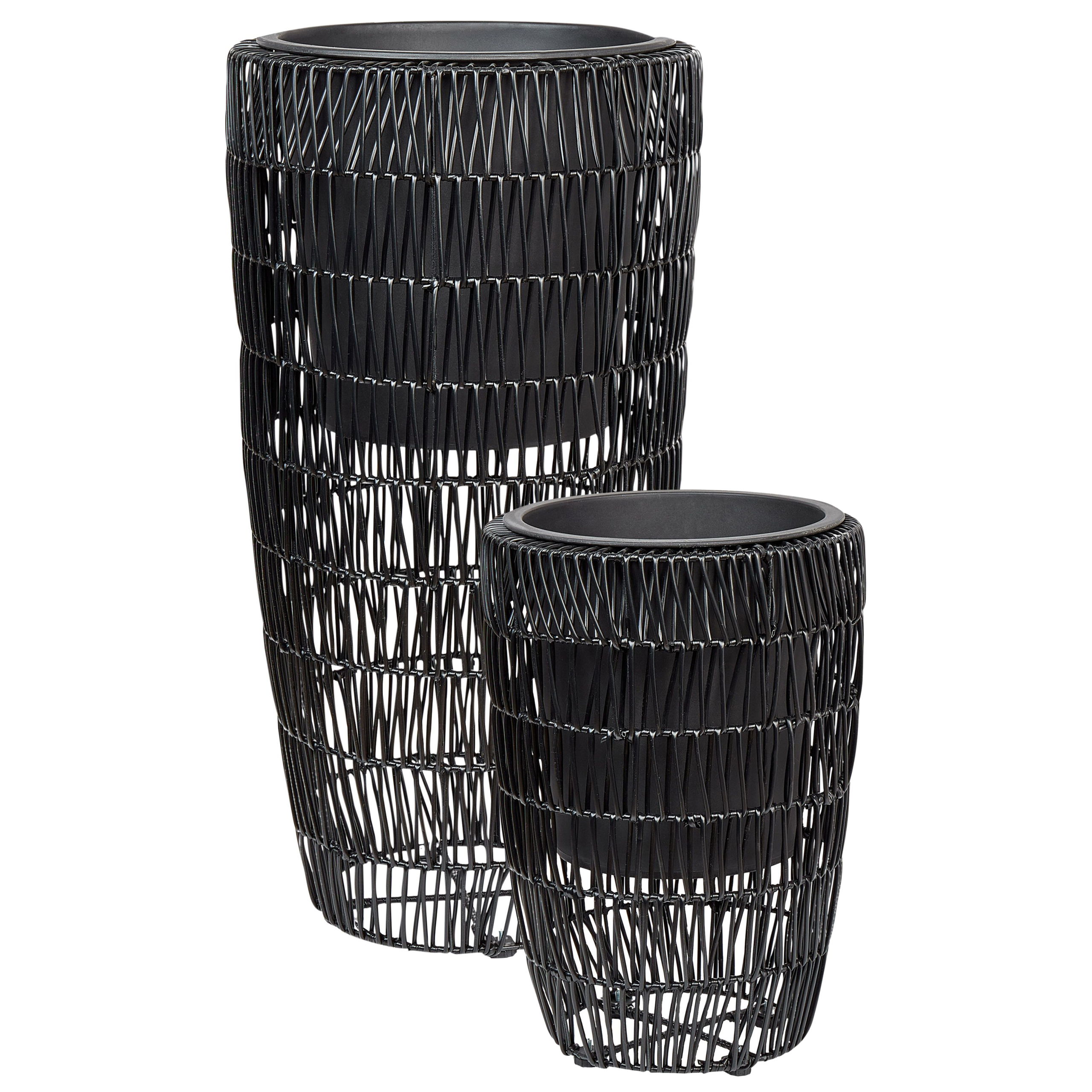 Sæt med 2 plantekrukker CHELONE 26/34 cm PE-rattan Sort