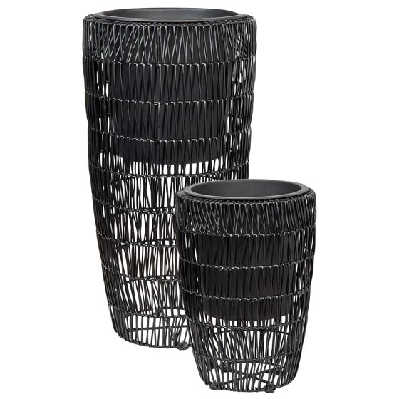 Sæt med 2 plantekrukker CHELONE 26/34 cm PE-rattan Sort