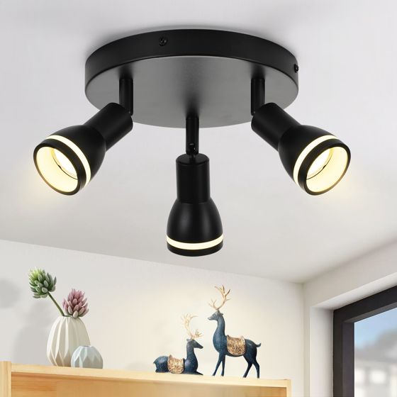 NETTLIFE moderne sort loftslampe: 3 justerbare metalloftsspotlights, GU10 loftslampe, til soveværelse, uden pære
