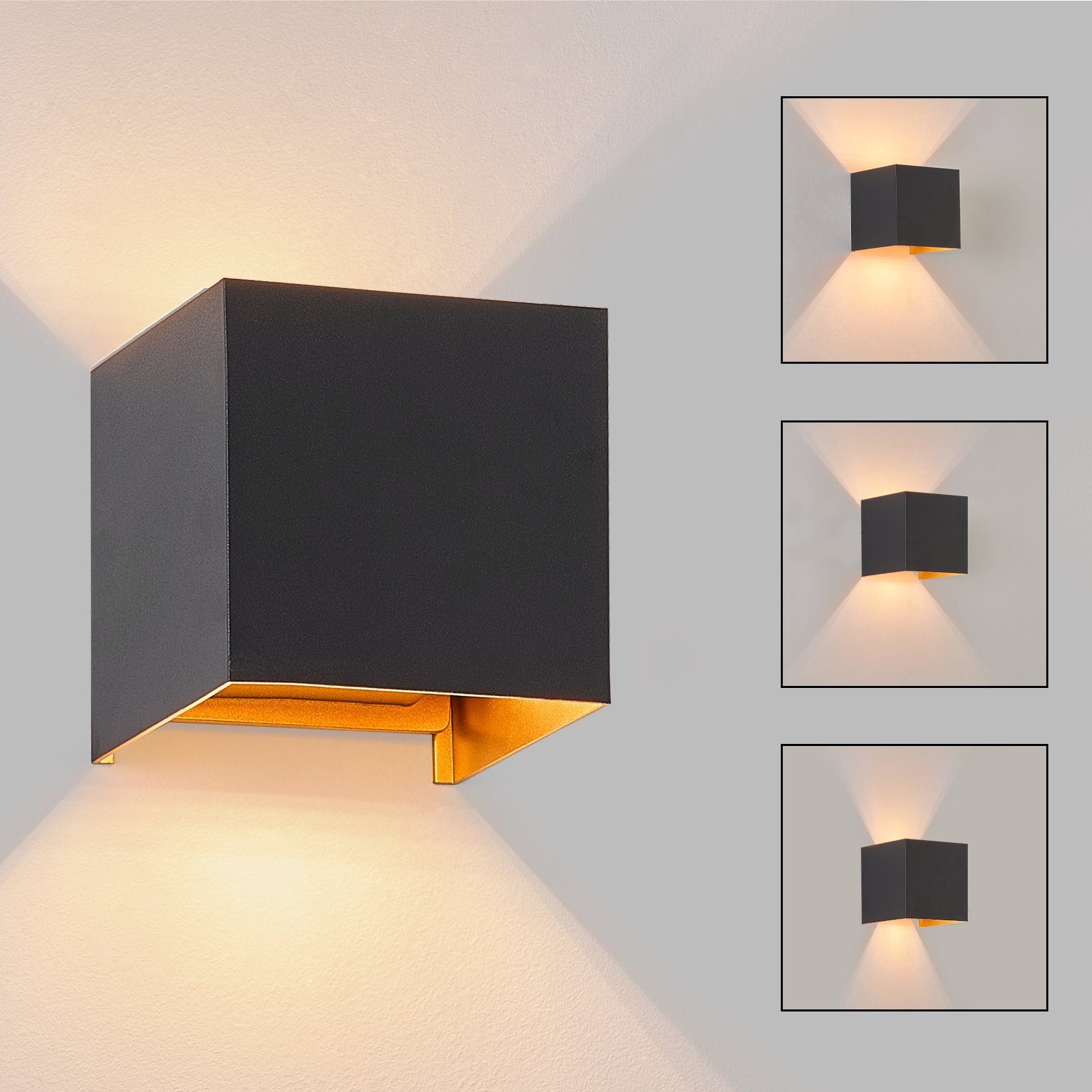 NETTLIFE LED - væglampe, 3W - G9, udendørs/indendørs væglampe, sort og guld Vandtæt Dobbeltstrålende, justerbar, IP65, 230V, 3000K