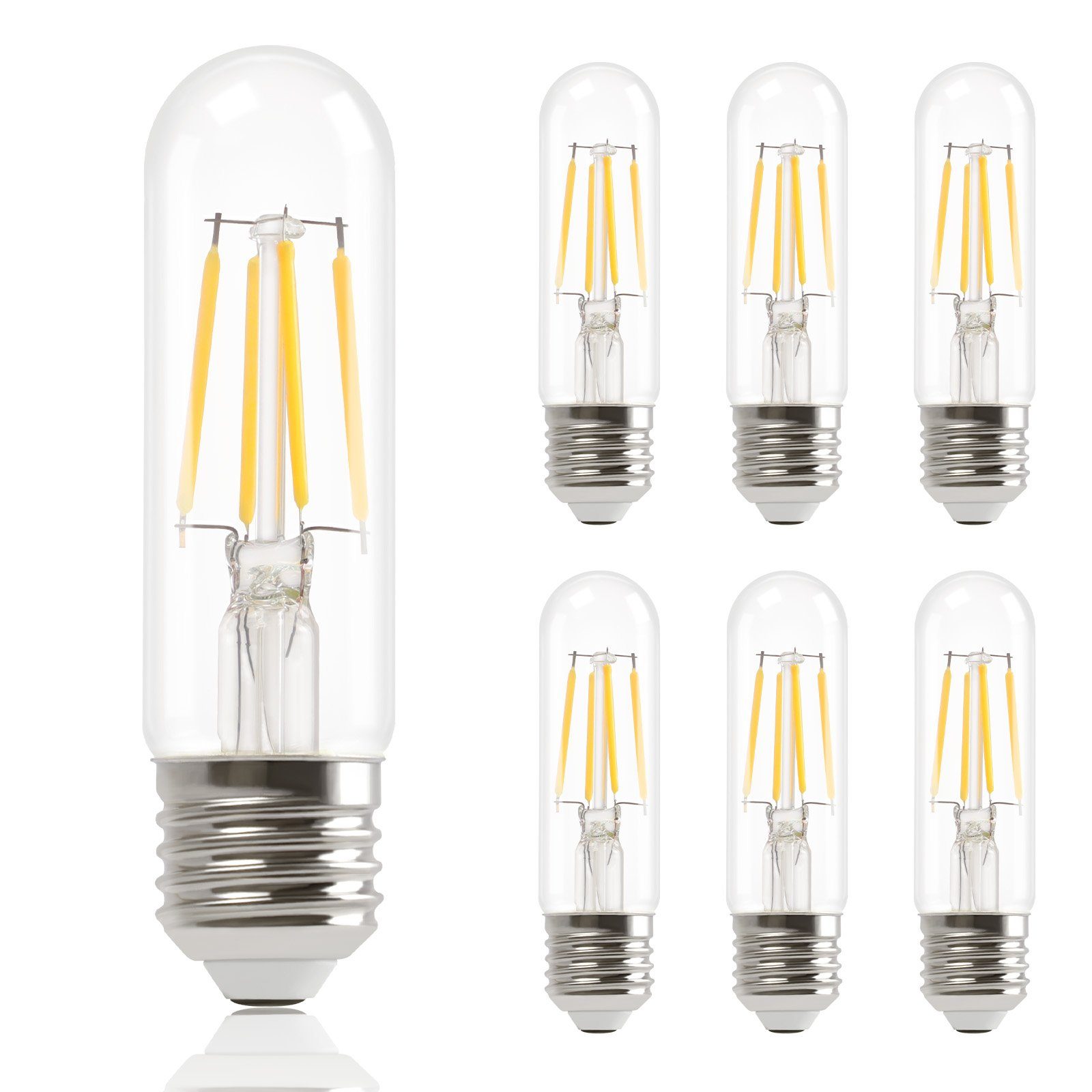 NETTLIFE 6 stk. E27 LED-pærer, varm hvid, T30, 4 W, Edison Vintage-pærer, 2700 K, energibesparende, ikke-dæmpbar sokkel