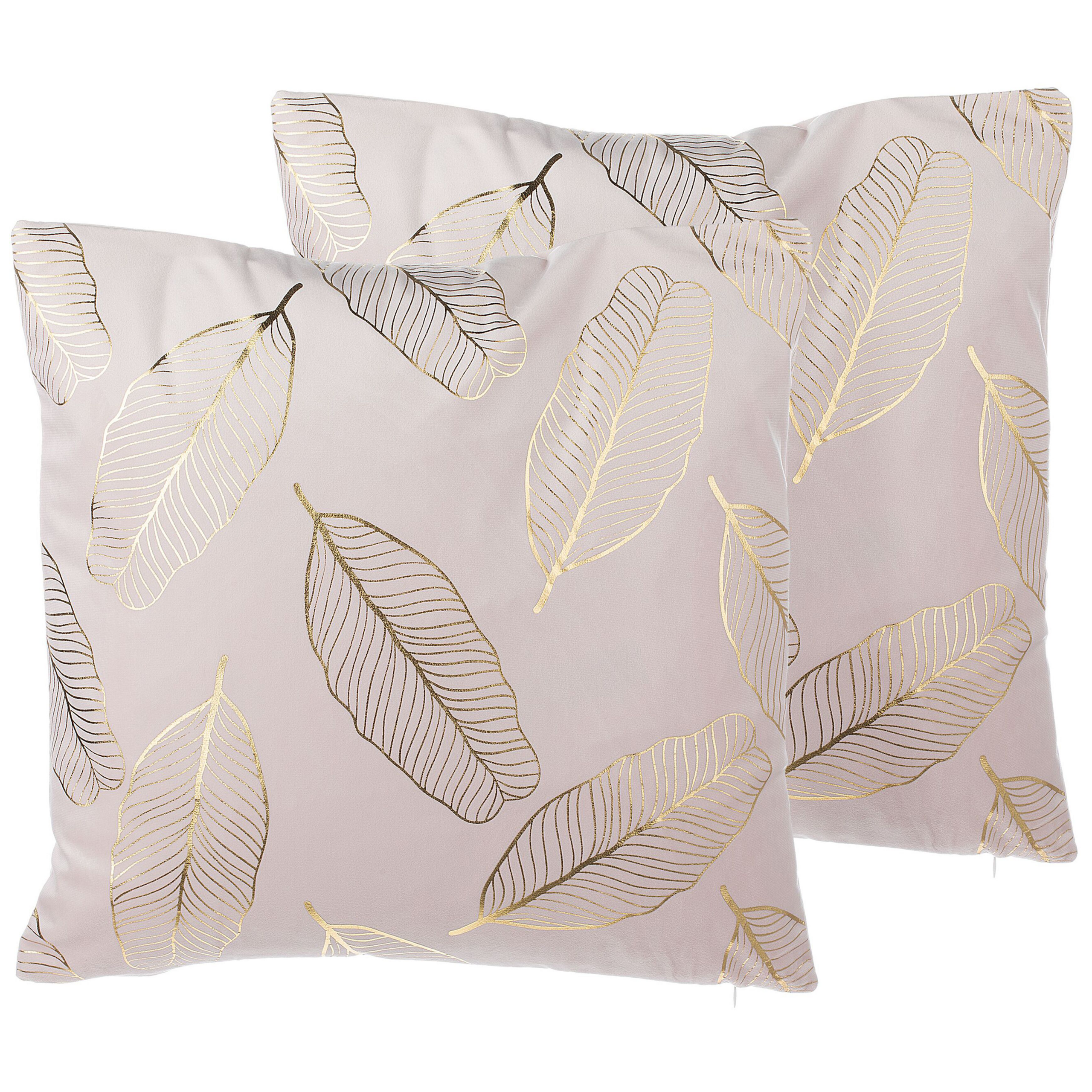 Sæt af 2 pyntepuder FREESIA 45 x 45 cm Velour Lyserød Plante mønster