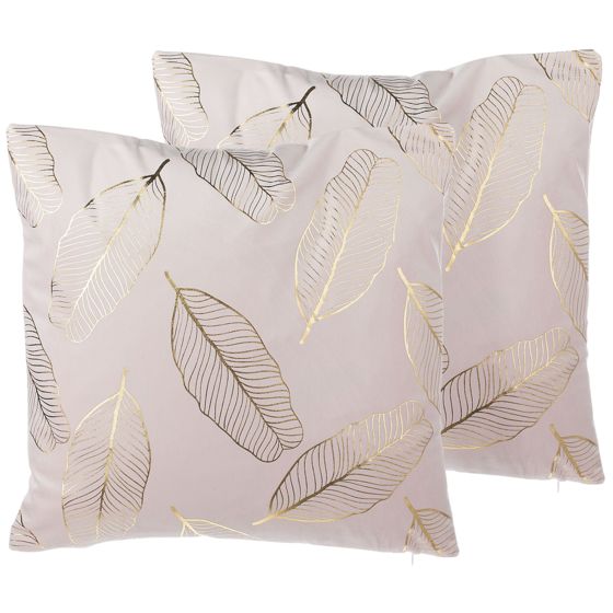 Sæt af 2 pyntepuder FREESIA 45 x 45 cm Velour Lyserød Plante mønster