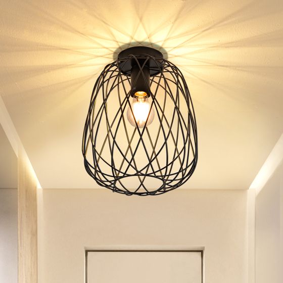NETTLIFE sort loftslampe Korridorlampe Vintage, industriel, retro loftslampe, E27, 1 pære, rund, metallampe